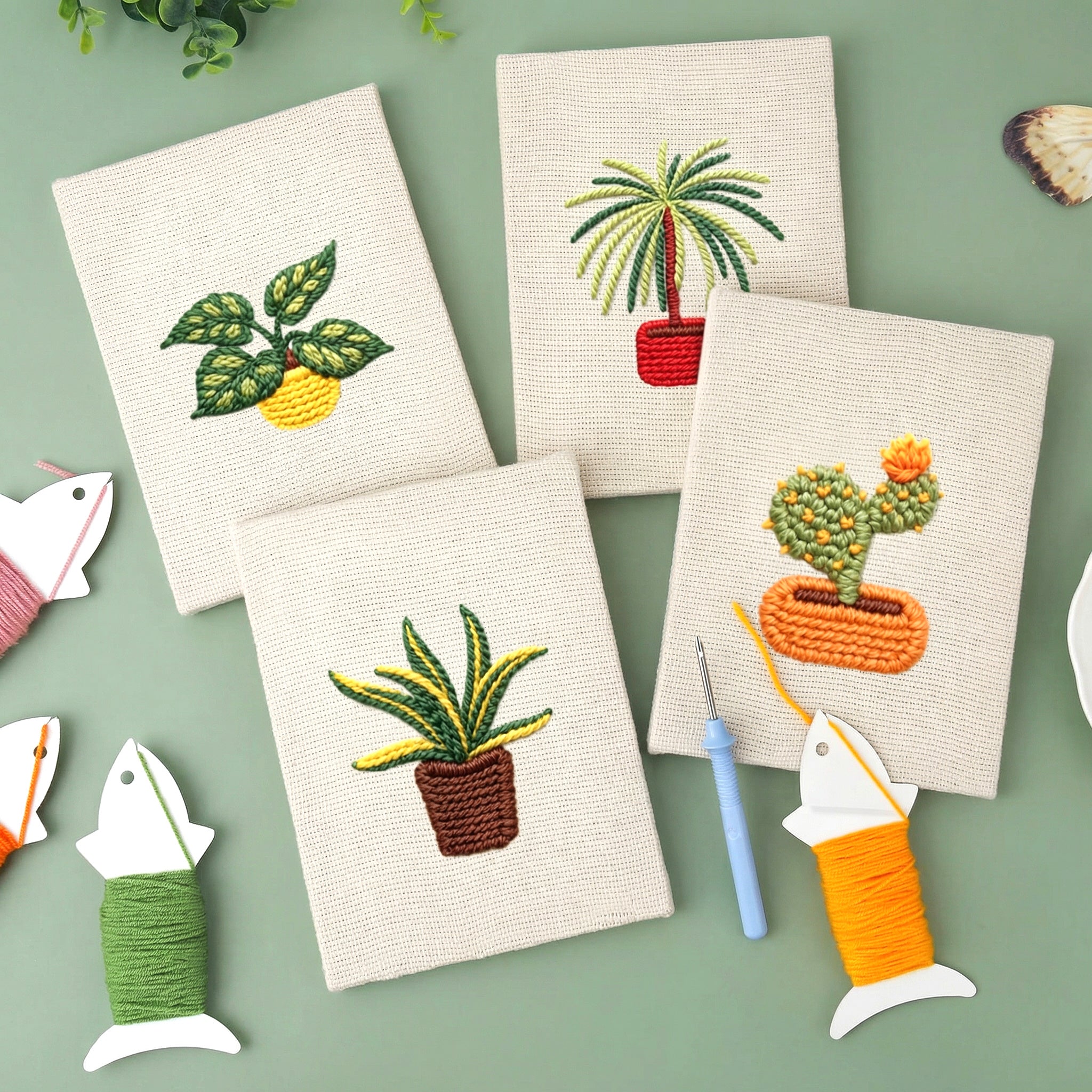HeyHobby Lemon Grove 4-Piece Punch Needle DIY Kit with colorful tools and fabric for creative punch needle embroidery projects.