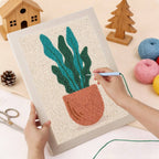 HeyHobby Tranquil Leaf Punch Needle DIY Kit with colorful yarns and tools for creating detailed leaf embroidery artwork.
