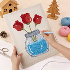 HeyHobby Tulip Trio Punch Needle Kit DIY kit with colorful tulip designs and punch needle tools for embroidery crafting.