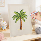 HeyHobby Palm Serenity Punch Needle DIY Kit with colorful fabric and punch needle tools for embroidery craft projects