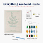 HeyHobby Calm Leaves Punch Needle Kit for DIY embroidery, featuring colorful leaves design and punch needle tools for craft enthusiasts.