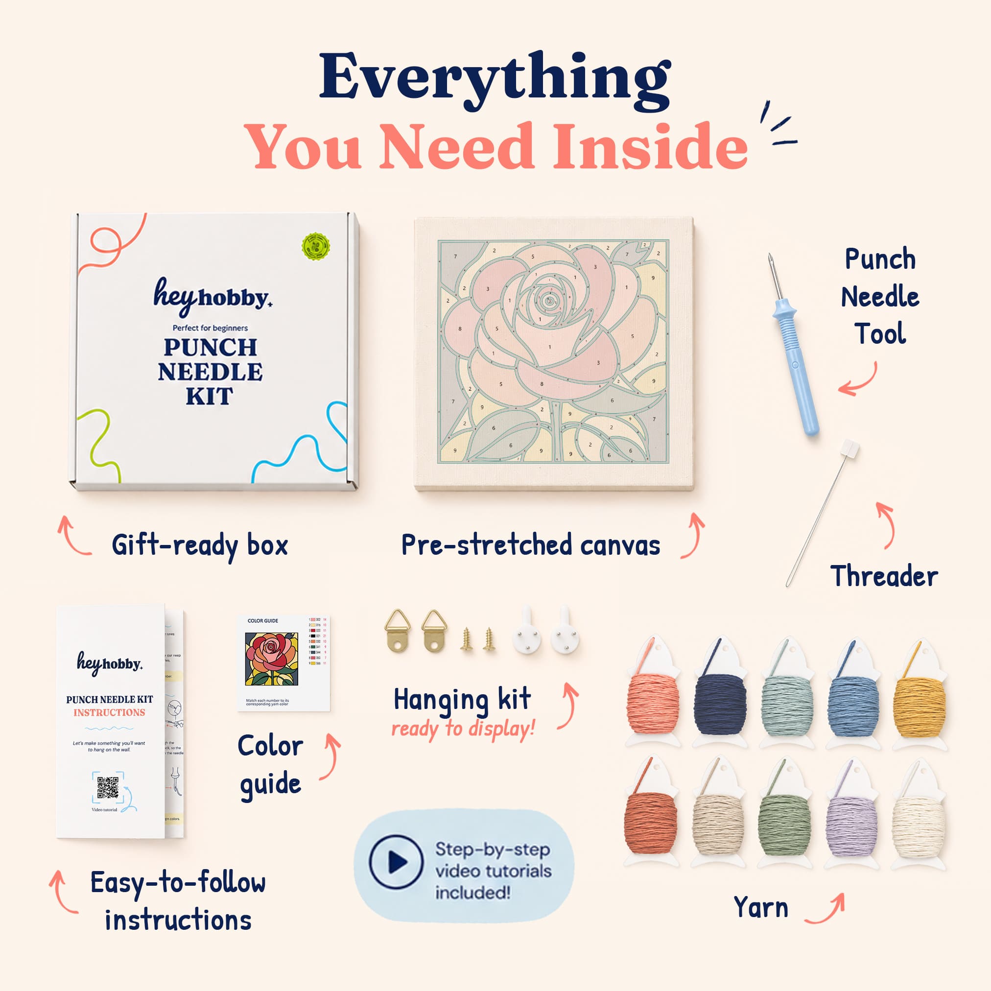 Stained Rose Punch Needle Kit