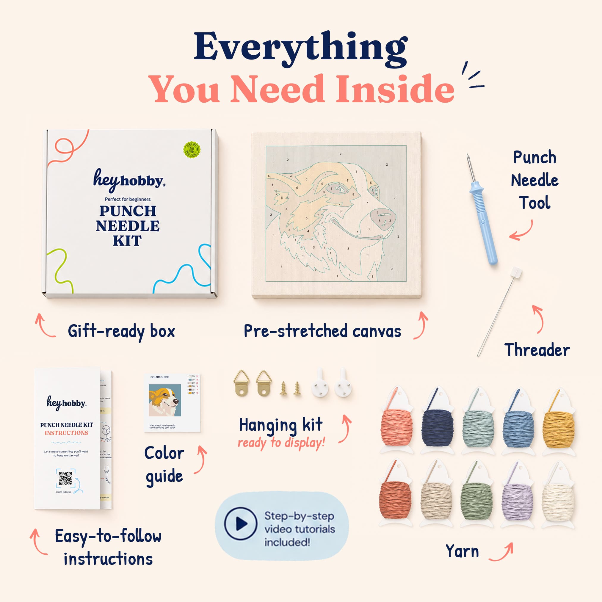 Happy Corgi Punch Needle Kit