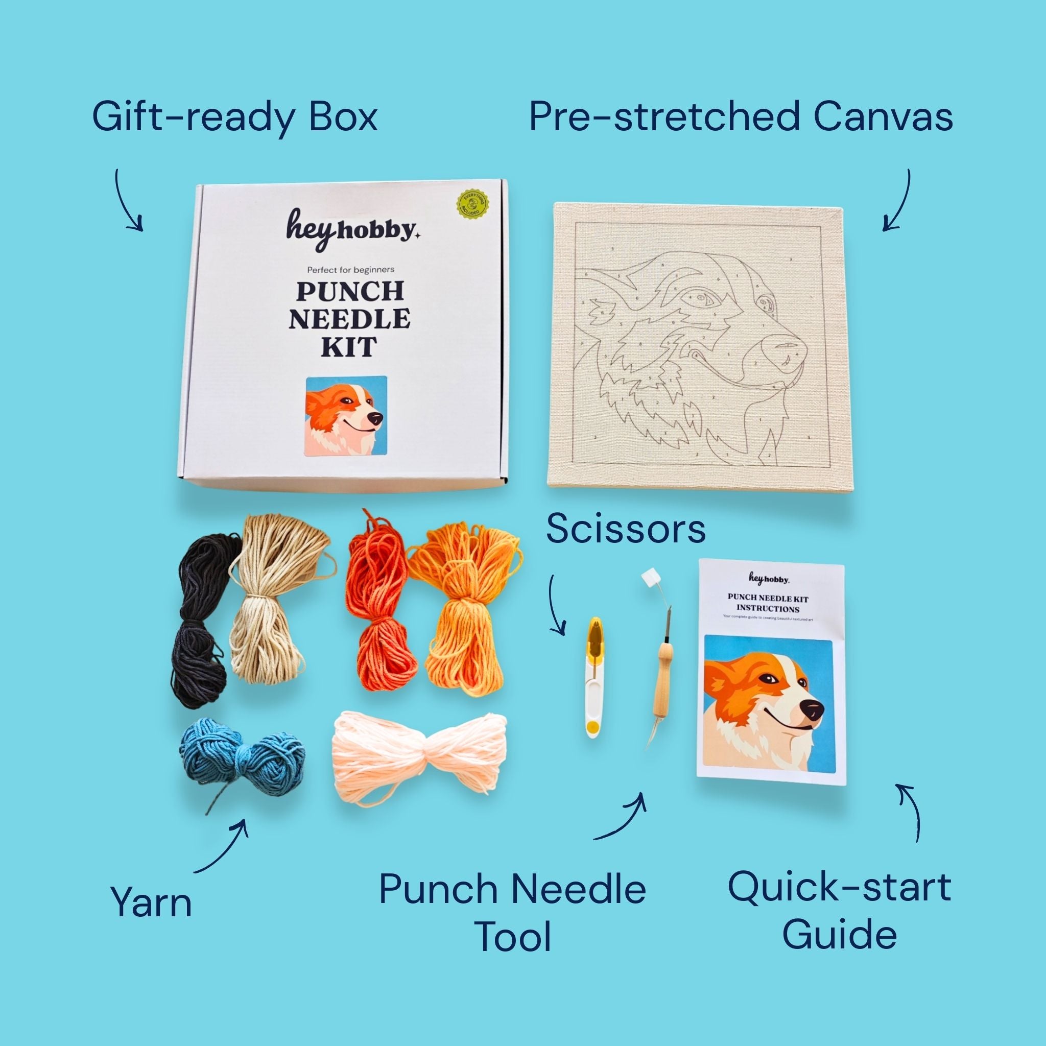 Happy Corgi Punch Needle Kit