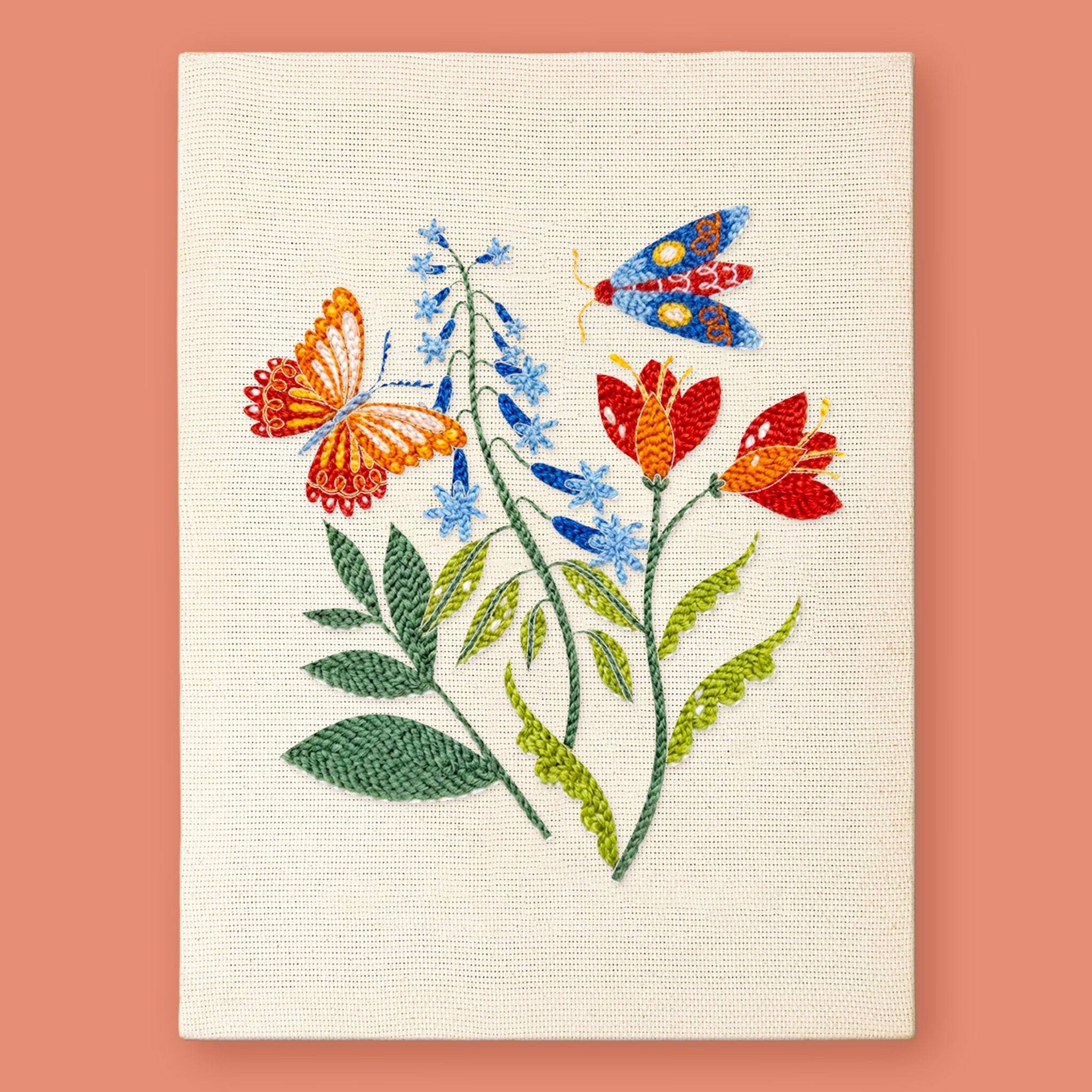 HeyHobby Garden Joy Punch Needle Kit for DIY embroidery, showing colorful punch needle tools and fabric with floral design.