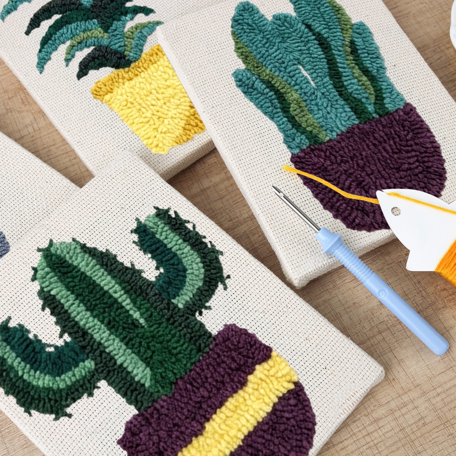 Botanical Bliss 4-Piece Punch Needle Set DIY kit by HeyHobby with colorful punch needle tools and floral embroidery accessories.