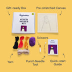 HeyHobby Cool Chicken Punch Needle Kit for DIY embroidery, featuring colorful fabric and punch needle tools.