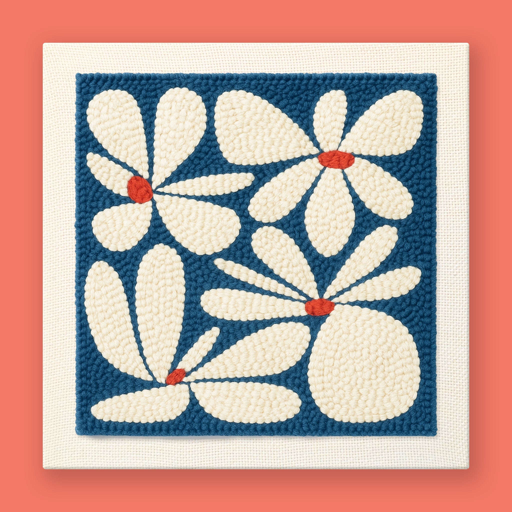 HeyHobby Daisy Dreams Punch Needle Kit for DIY embroidery, featuring colorful fabric and punch needle tools.