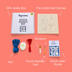 HeyHobby Daisy Dreams Punch Needle Kit for DIY embroidery, featuring colorful floral design and punch needle tools.