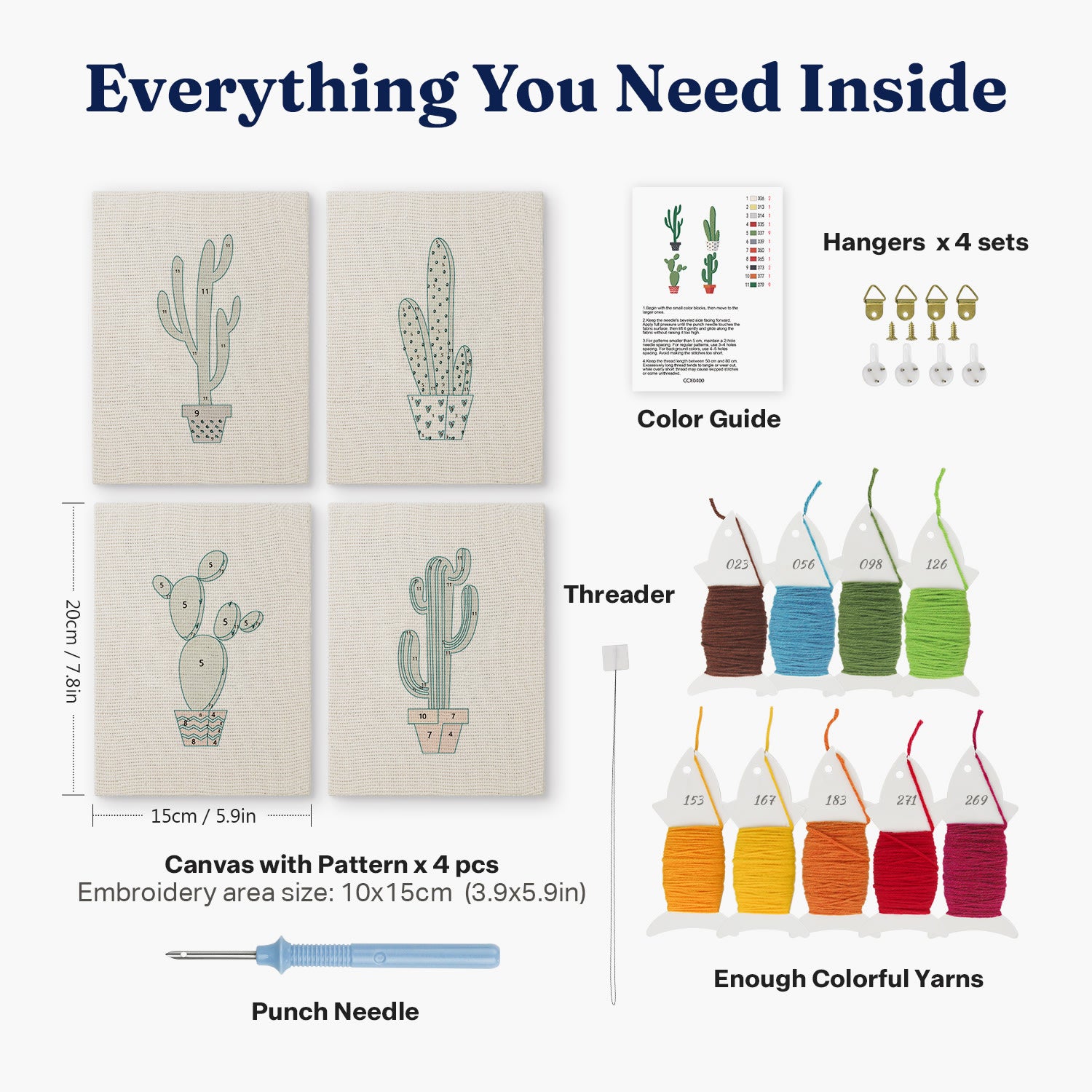 Desert Delight 4-piece Punch Needle Set DIY Kit by HeyHobby with colorful punch needle tools and fabric for embroidery projects.