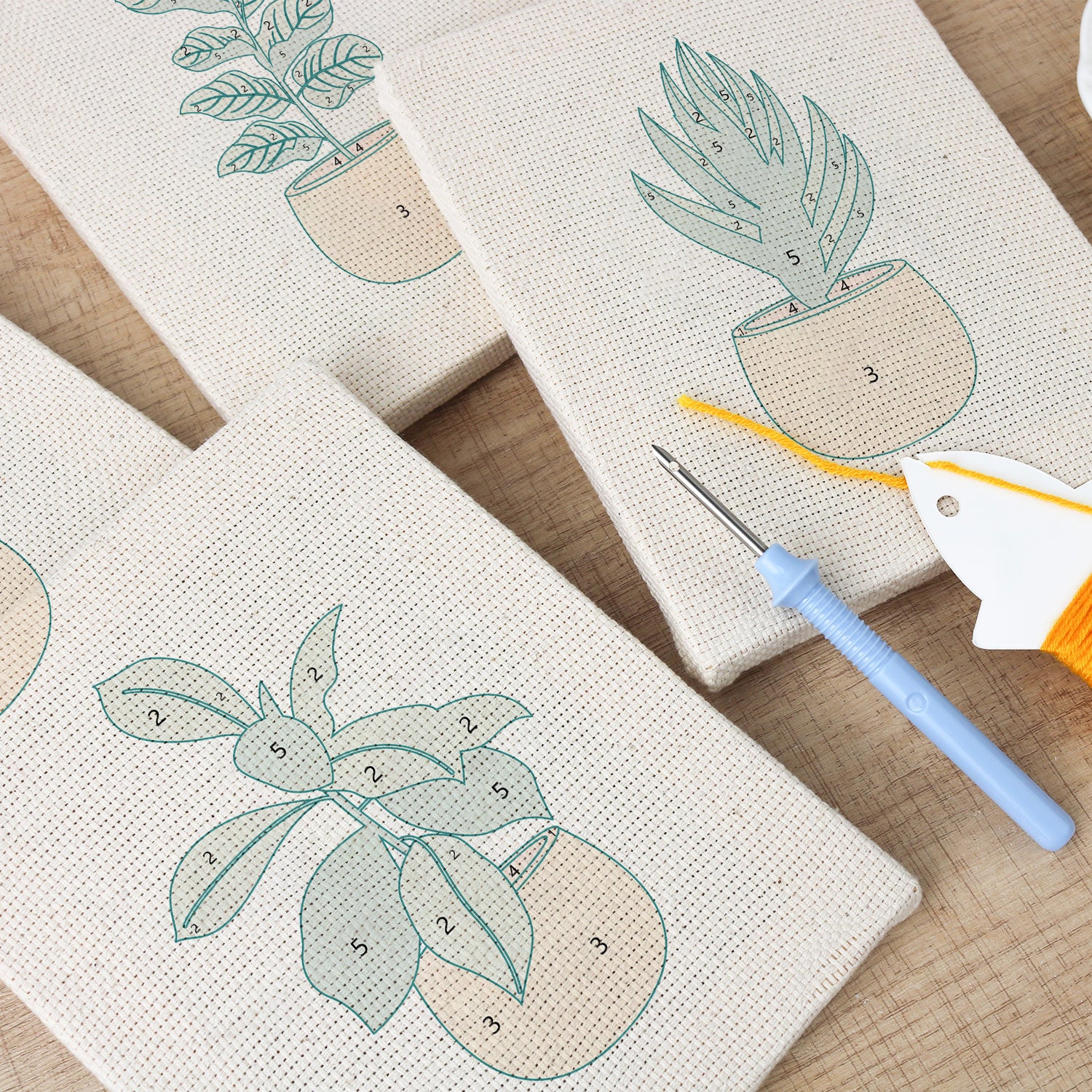Earthy Greens punch needle set by HeyHobby, 4-piece DIY kit with colorful punch needles and accessories for craft projects.