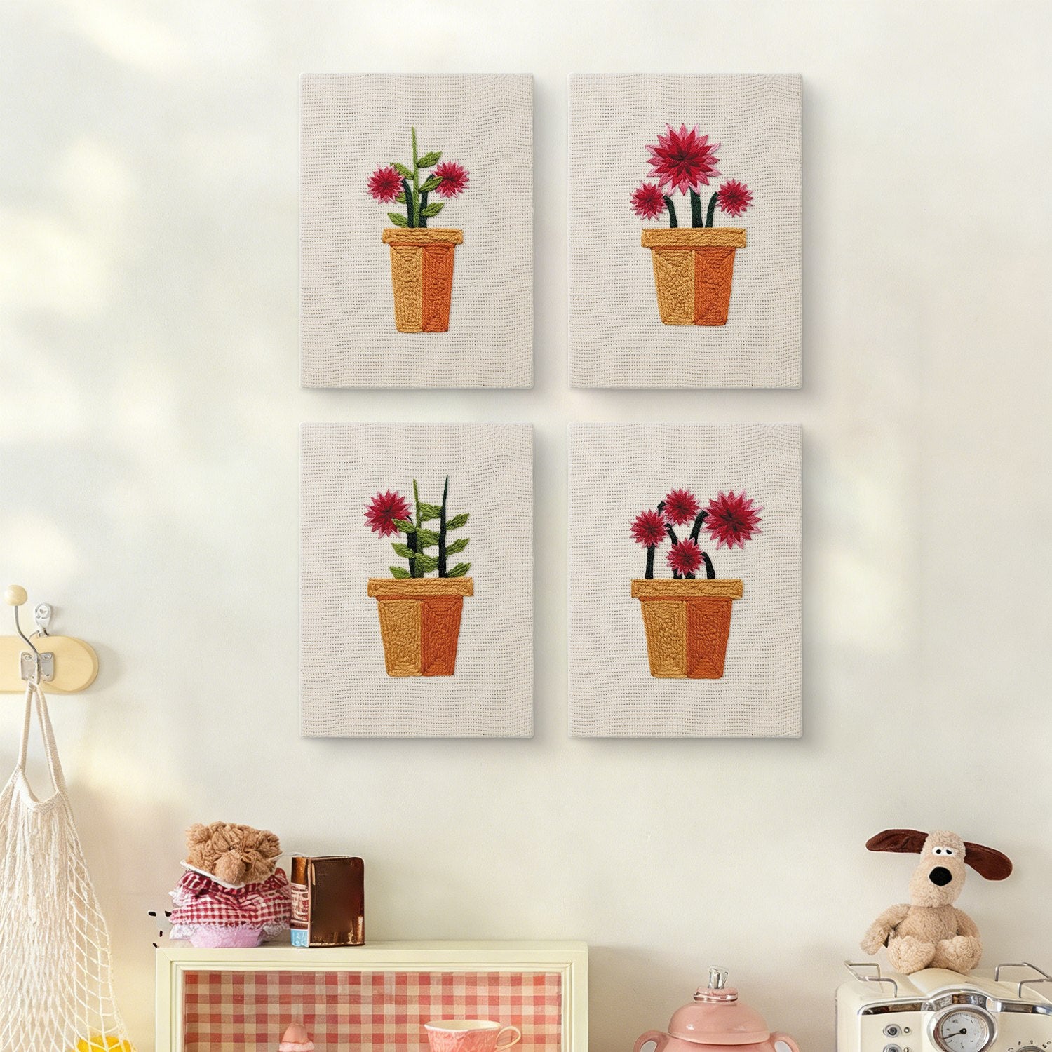Floral Serenity HeyHobby DIY punch needle set with four colorful embroidery tools and floral patterned accessories for crafting.