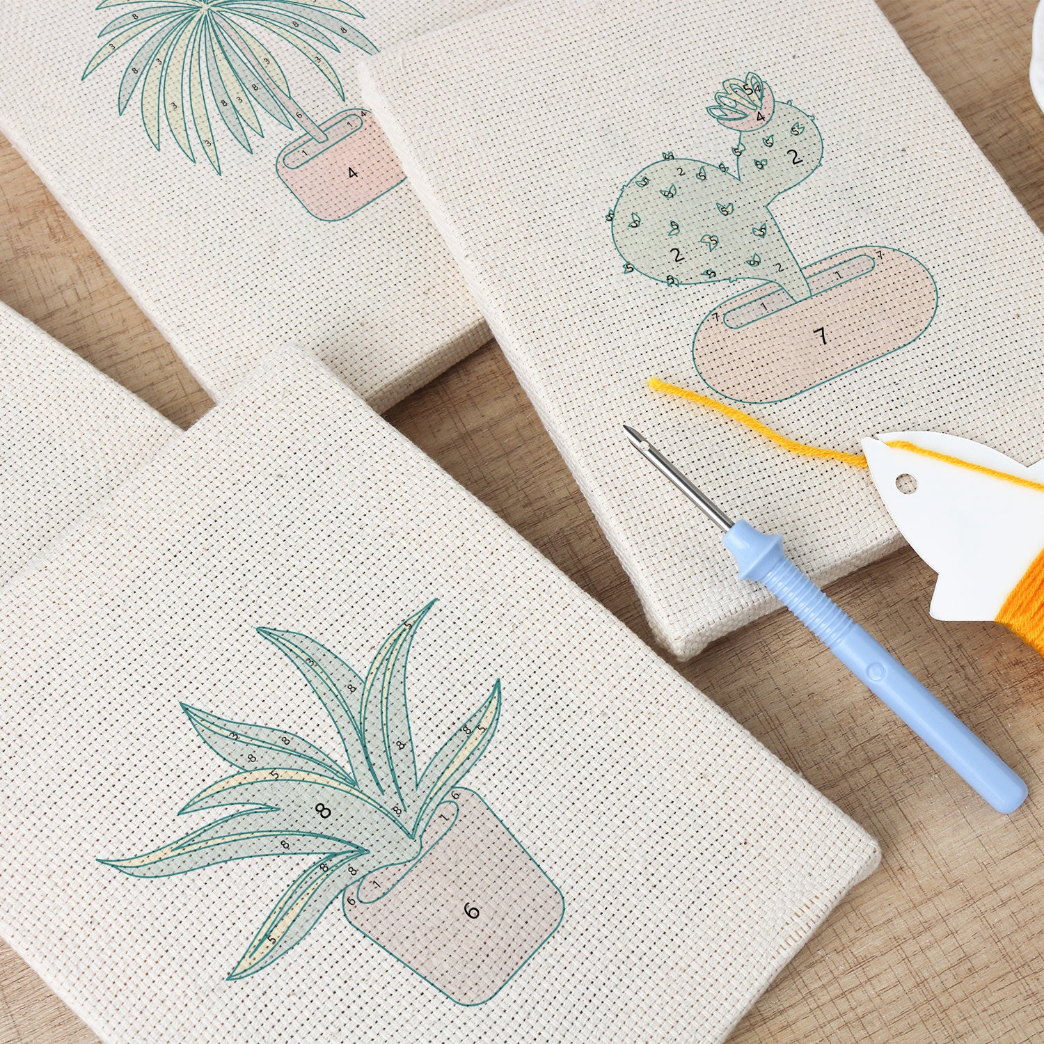 Lemon Grove 4-piece punch needle set by HeyHobby in a DIY craft kit with punch needles and embroidery hoops.
