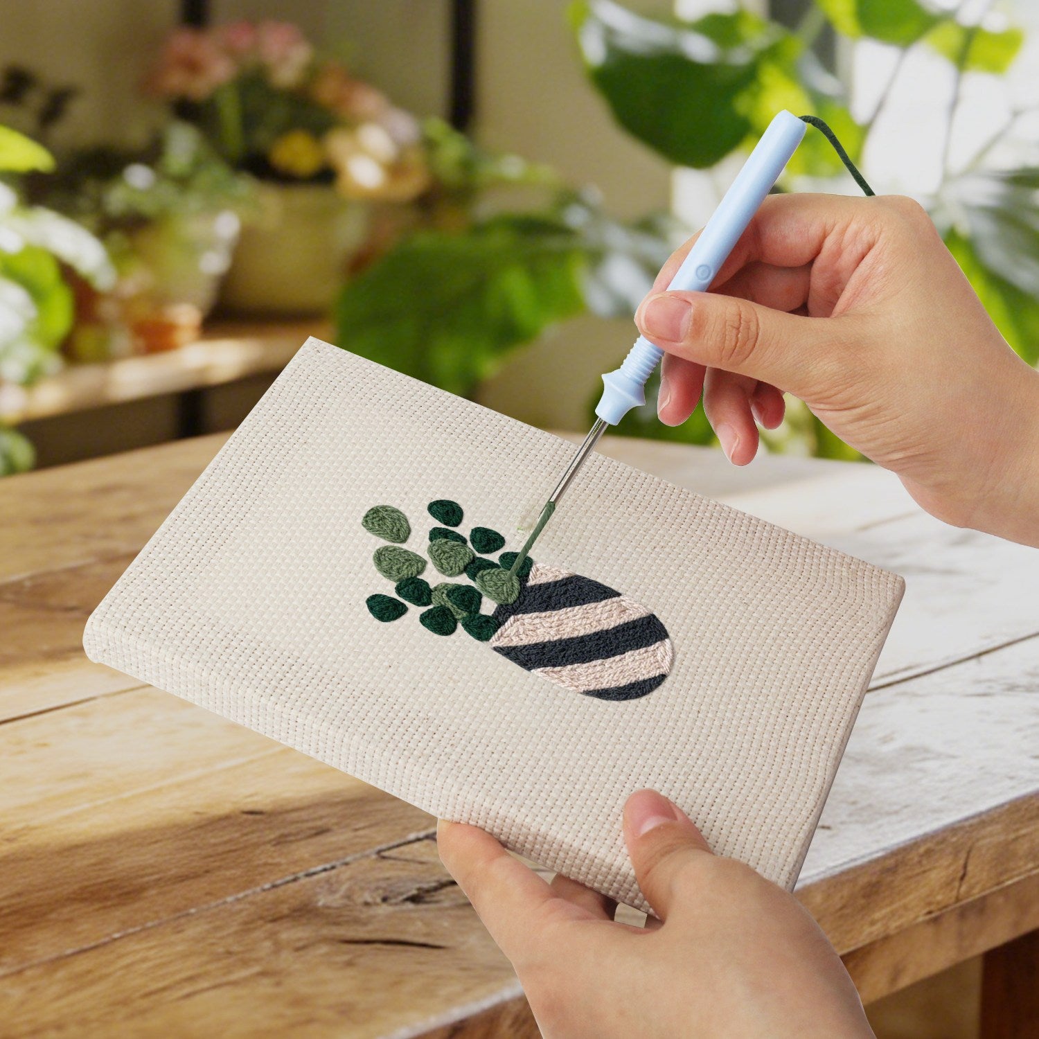 HeyHobby Plant Harmony 4-Piece Punch Needle Set DIY kit with colorful punch needles and tools for crafting plant-themed textile art.