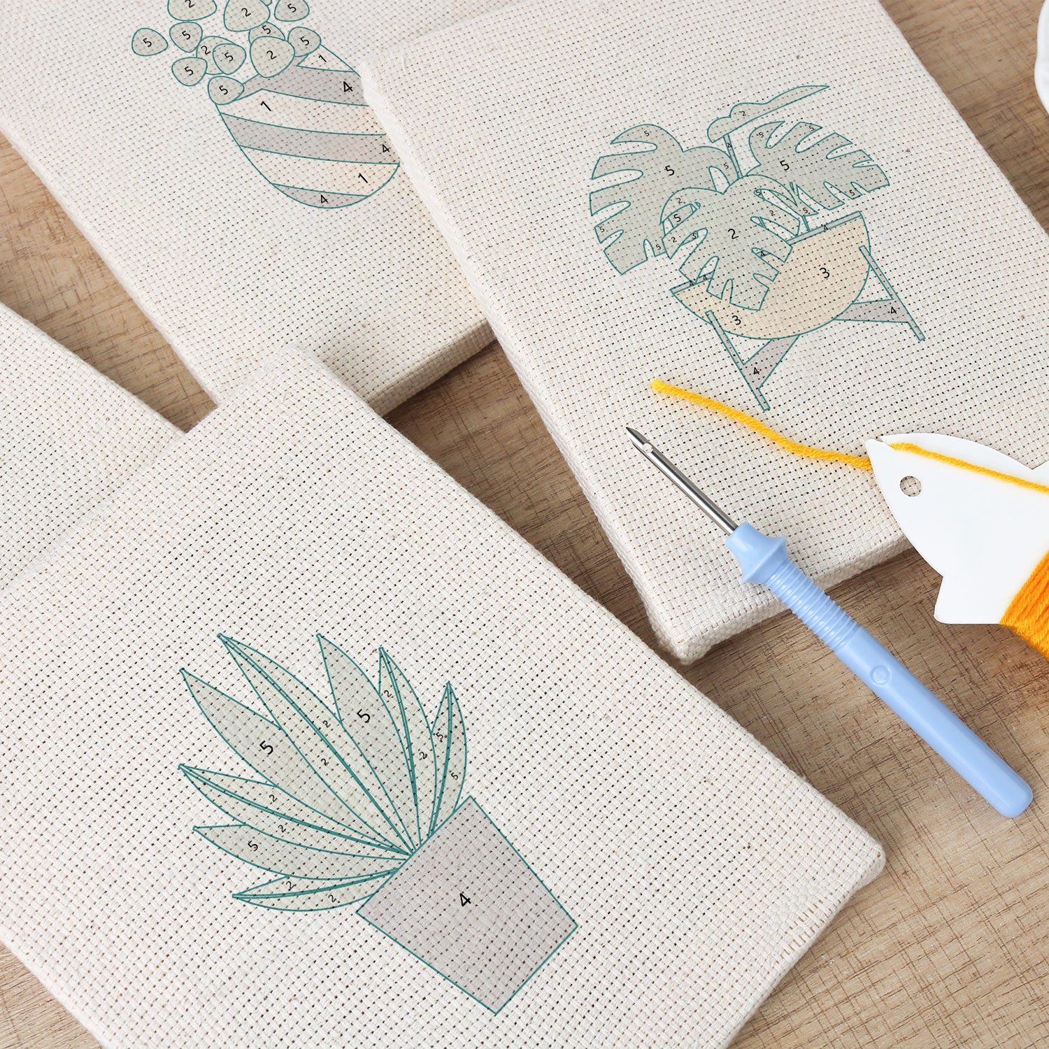 HeyHobby Plant Harmony 4-Piece Punch Needle Set DIY kit with colorful punch needles and accessories for creating textured plant-themed embroidery.