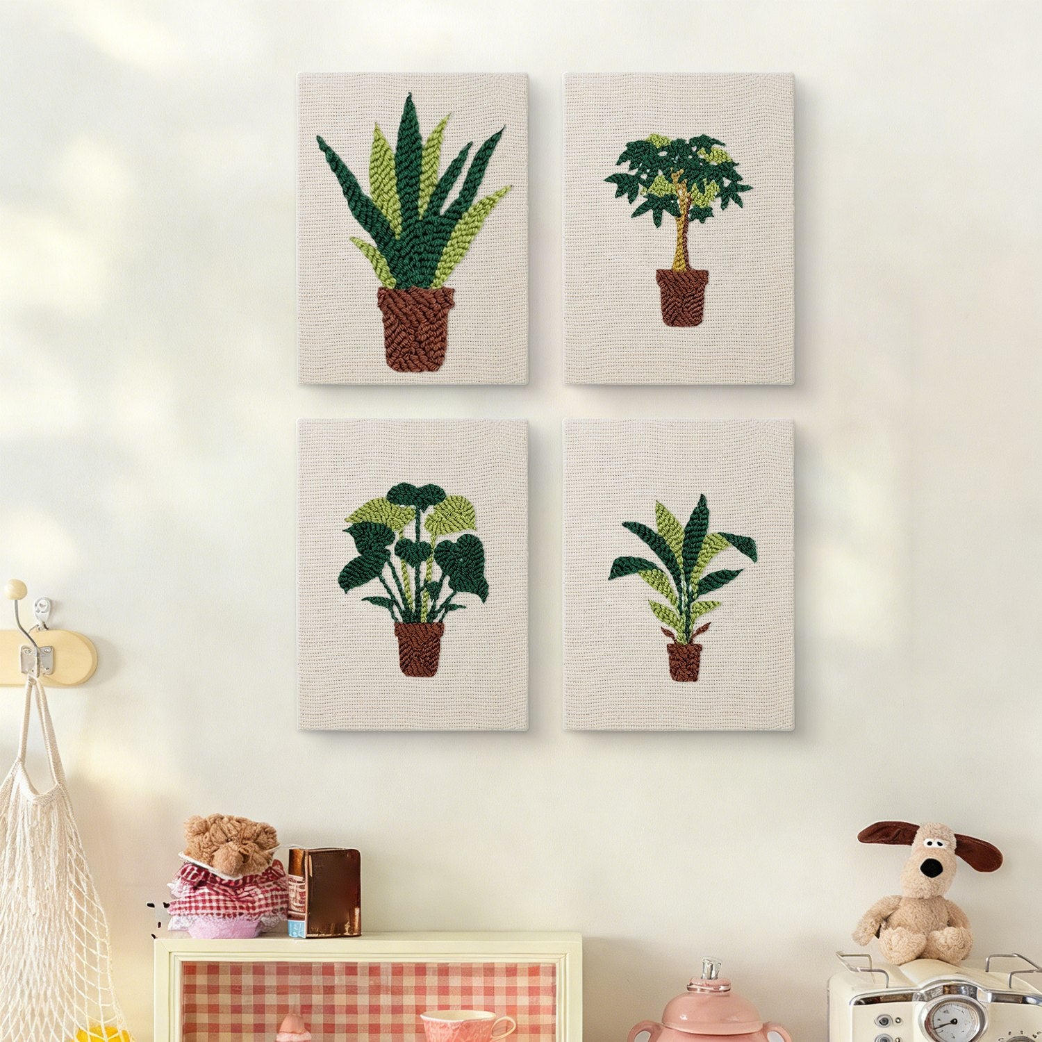 HeyHobby Serene Foliage 4-Piece Punch Needle Set DIY kit with colorful embroidery tools and materials for needle art projects.