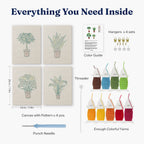 HeyHobby Serene Foliage 4-Piece Punch Needle DIY Kit with colorful embroidery tools and fabric for creating decorative foliage designs.