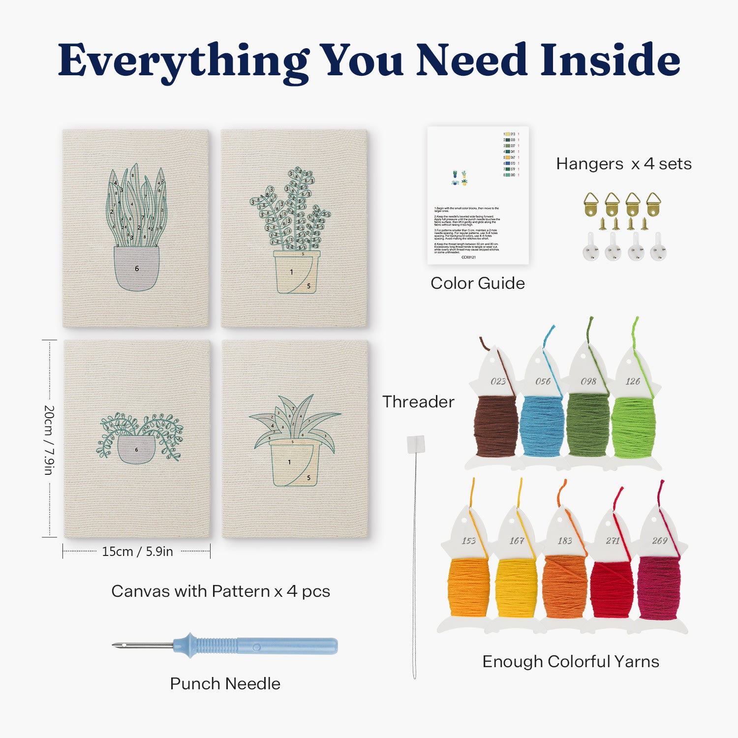 HeyHobby Serene Greens 4-Piece Punch Needle Set DIY kit with colorful needles and tools for punch needle embroidery projects.