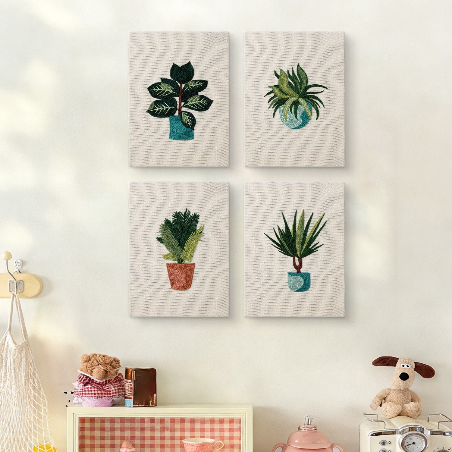 HeyHobby Tranquil Plants 4-Piece Punch Needle Set DIY kit with colorful embroidery tools and fabric for handmade plant-themed crafts.