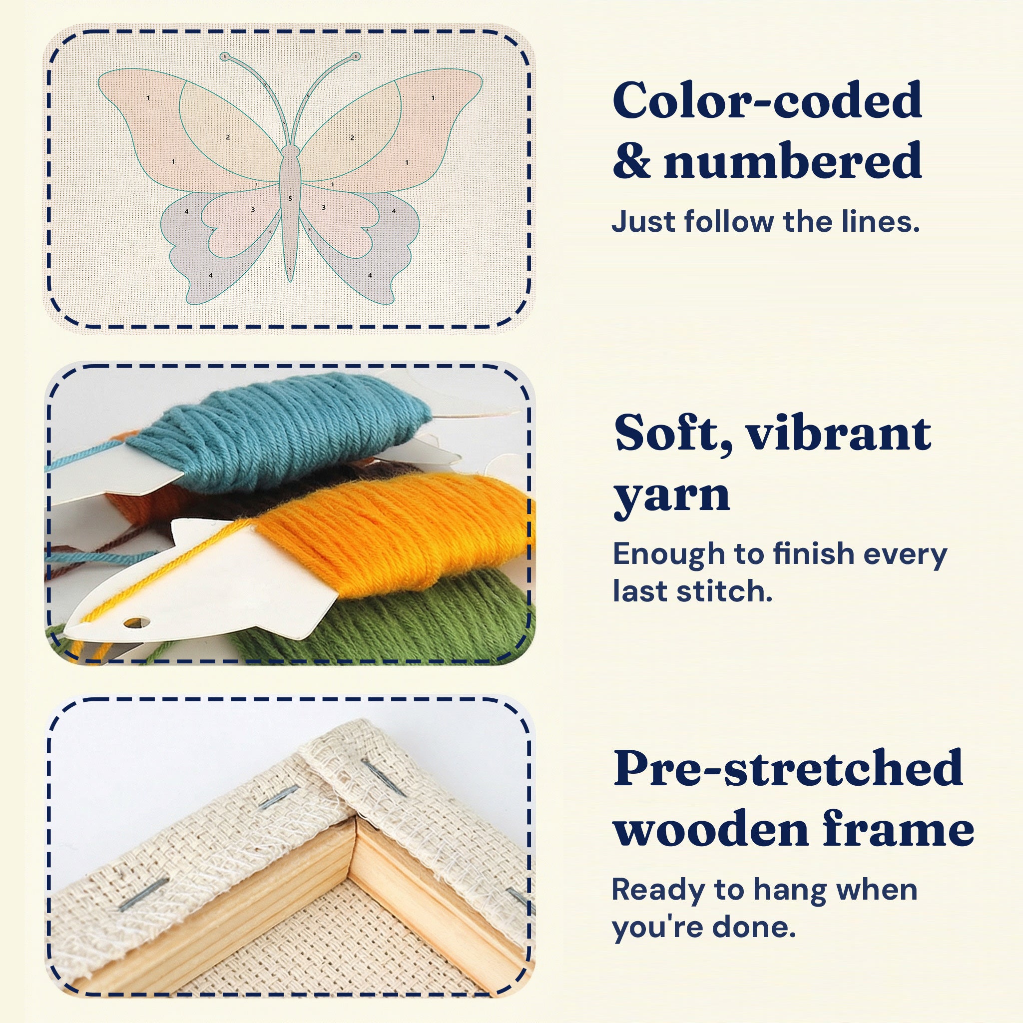 HeyHobby Tranquil Plants 4-Piece Punch Needle DIY Kit with colorful plant designs for crafting and embroidery projects.