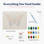 HeyHobby Butterfly Whimsy Punch Needle Kit for DIY embroidery projects, featuring colorful butterfly design on fabric.