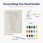 Tropical Sip Punch Needle DIY Kit by HeyHobby featuring colorful tropical-themed embroidery materials and tools.