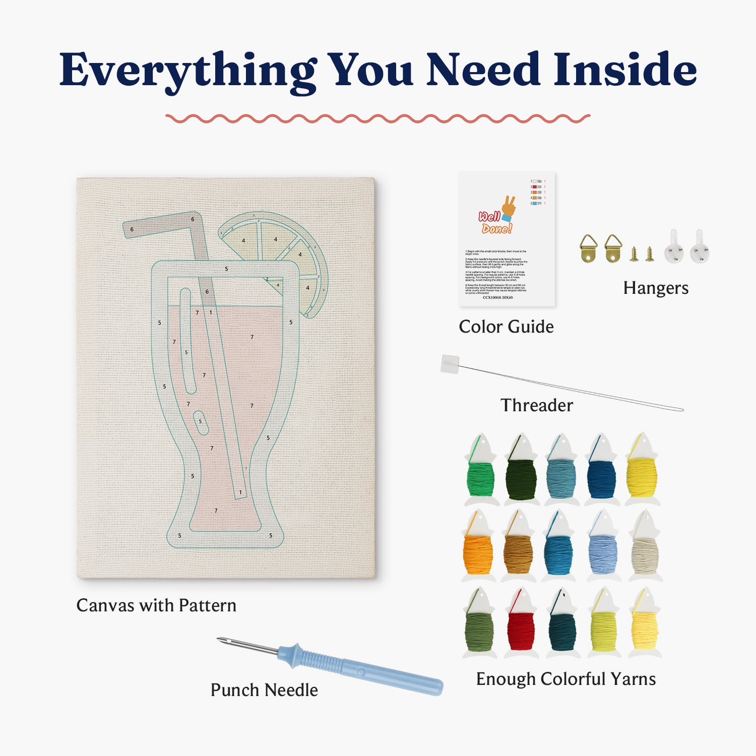 Tropical Sip Punch Needle DIY Kit by HeyHobby featuring colorful tropical-themed embroidery materials and tools.